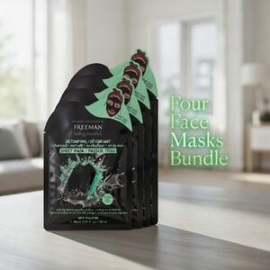 Freeman Men Detoxifying Charcoal Sheet Masks - Black with Green Accents (4-Pack)